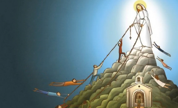 La Virgen María llevando a las almas al cielo