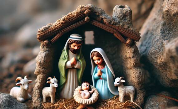 Portal de belén colocado en la roca