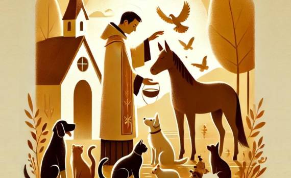 Cartel que anuncia el acto con la imagen de San Antonio bendiciendo a algunos animales